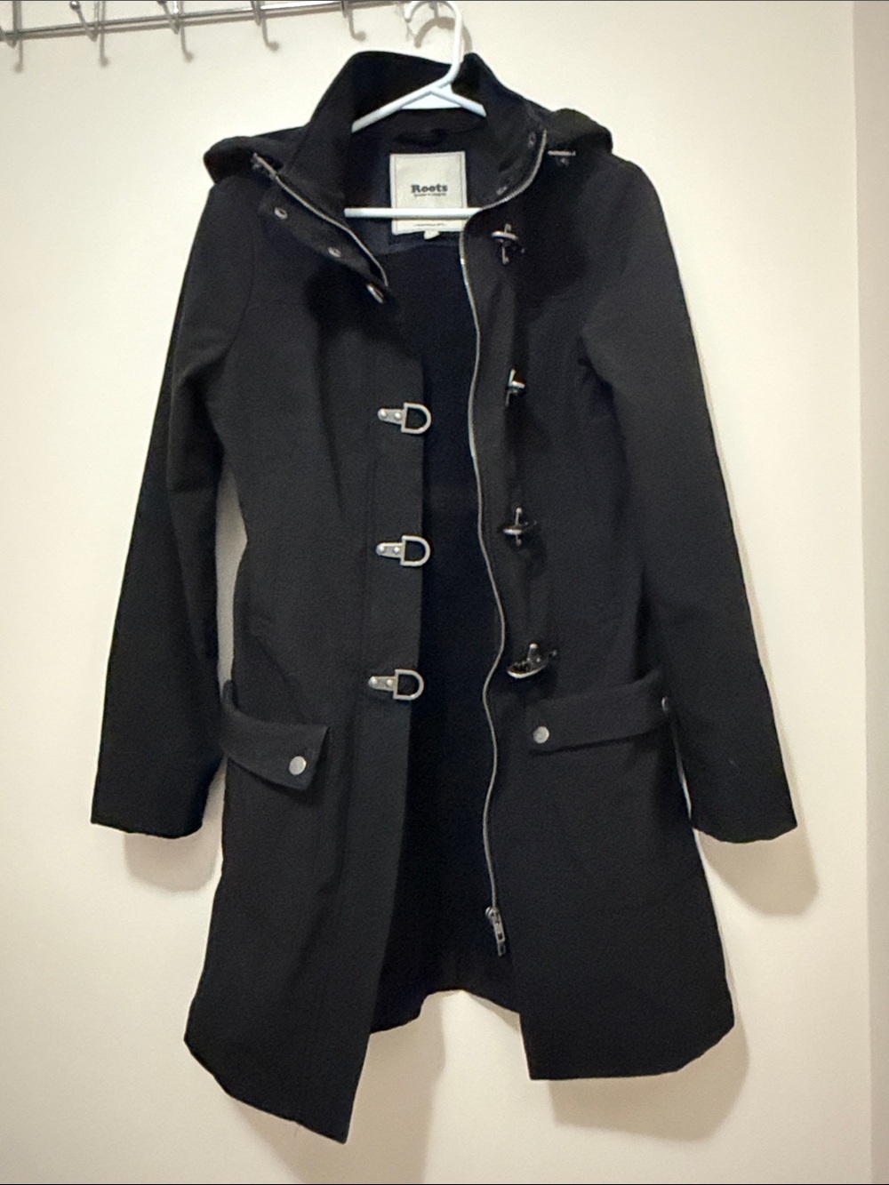 Roots Black Hooded Toggle-Front Trench Coat